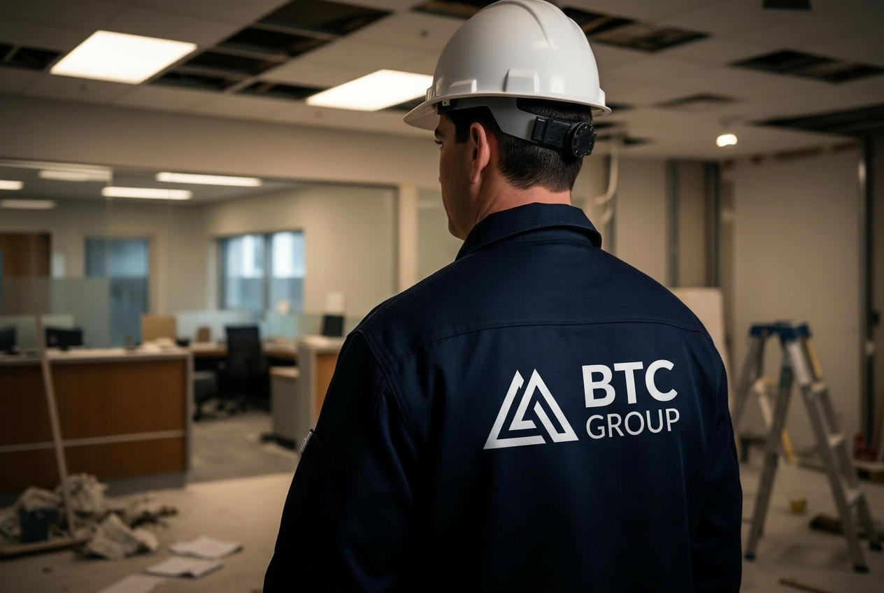 Operario en obra institucional de BTC Group